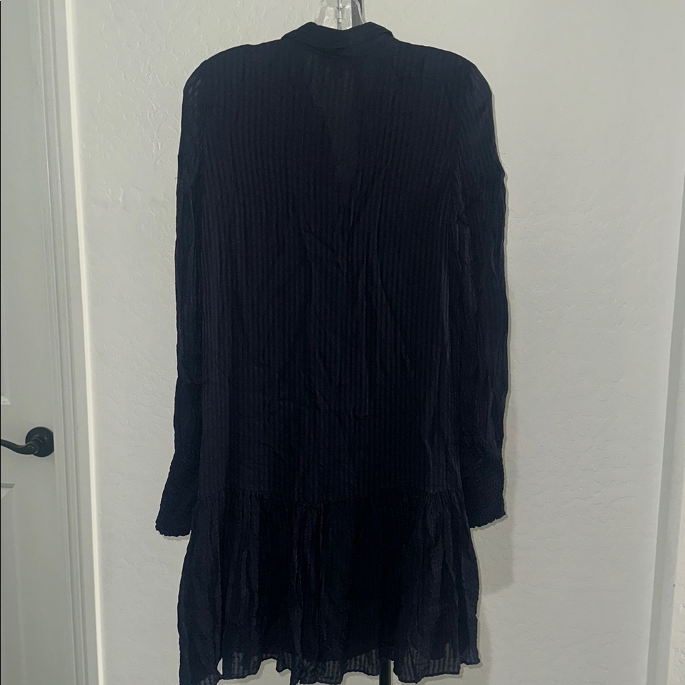 WITCHERY Stripe Pintuck Dress Navy Drop Shoulder, Waist Dress Button Front Sz 8 - Picture 9 of 15
